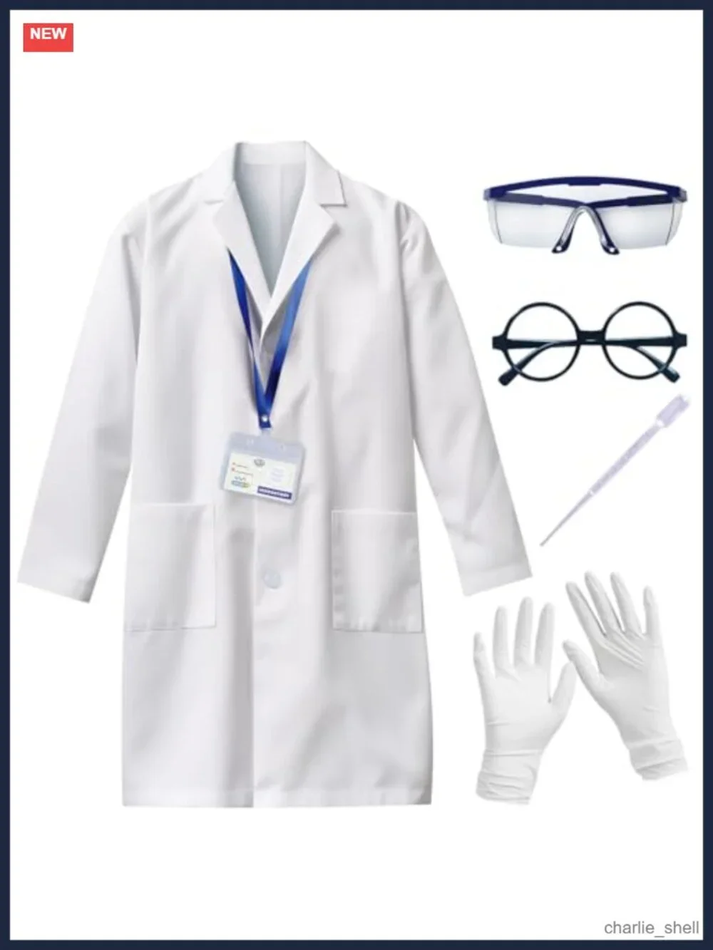 Kids Scientist Costume Lab Coat Pretend Play Set Goggles Gloves ID Card